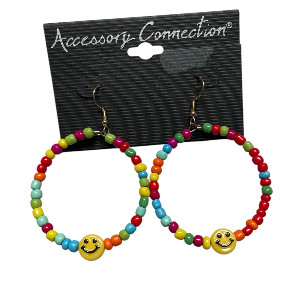 Smiley Face Emoji Colorful Beaded Hoop Earrings